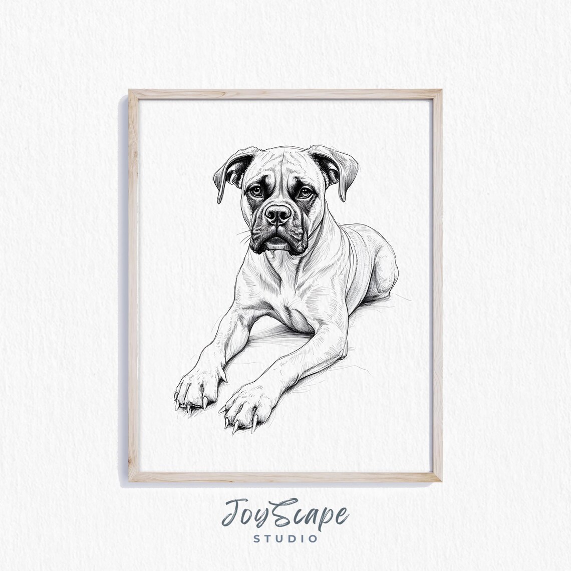 Boxer Dog Lying Down Black And White Sketch Vintage Puppy Line Art Poster