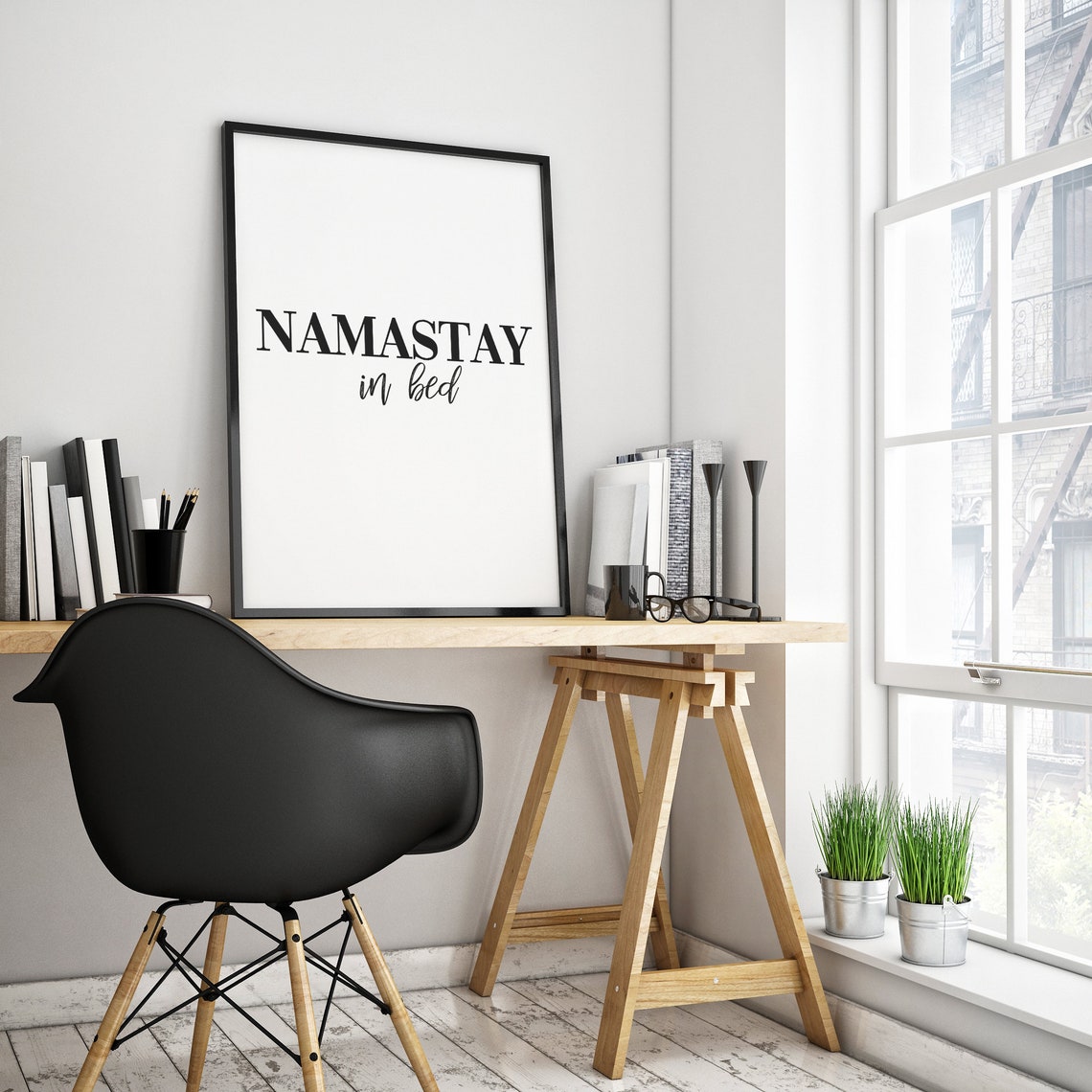 Namastay In Bed Funny Bedroom Quote Typography Decor Wall Art - Image 3