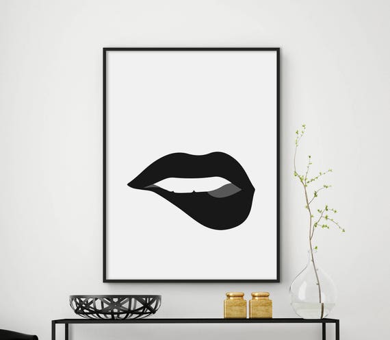 Sale Black Lips Black Lipstick Print Lips Wall Art Modern Art Minimal Wall Art Lipstick Print Kiss Poster Lipstick Art Print