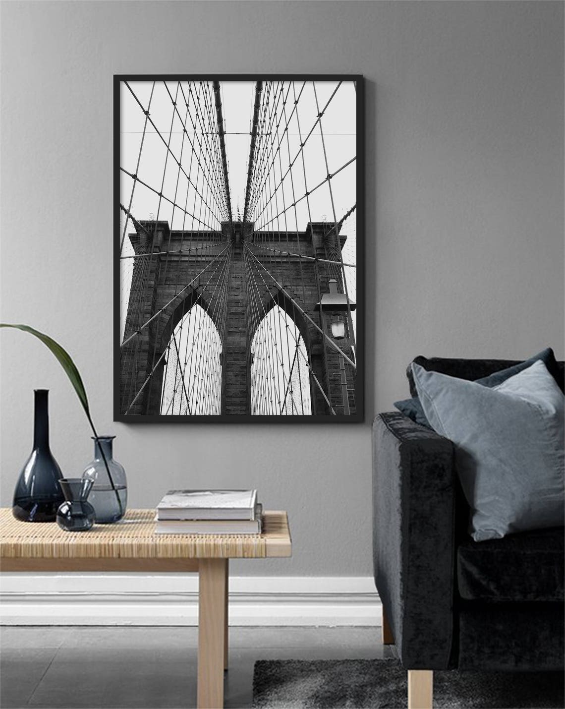 Brooklyn Bridge New York Black And White Architecture Wall Art - Image 3