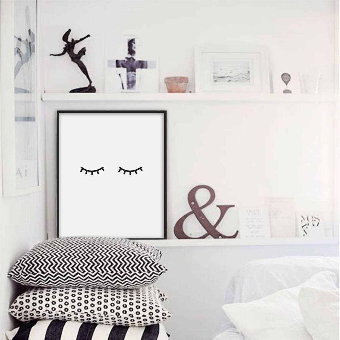 Minimalist Closed Eyelashes Nursery Scandi Style Kids Room Poster - Image 2