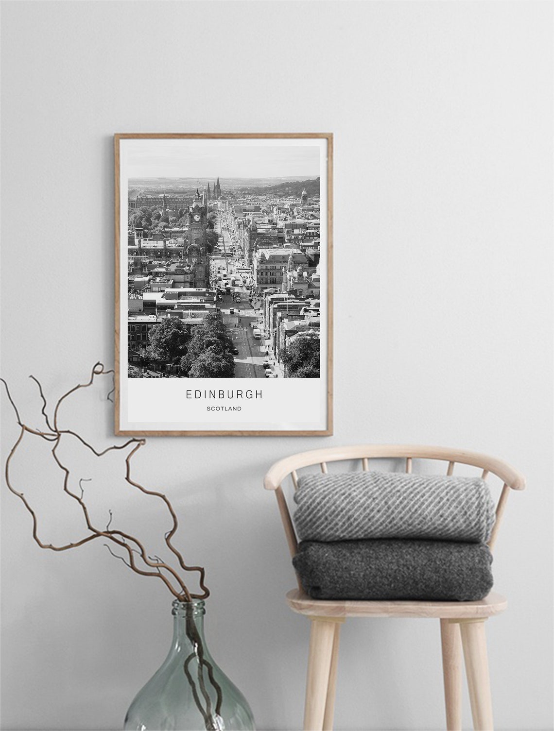 Edinburgh Scotland Black and White City Skyline Photography Poster - Image 2