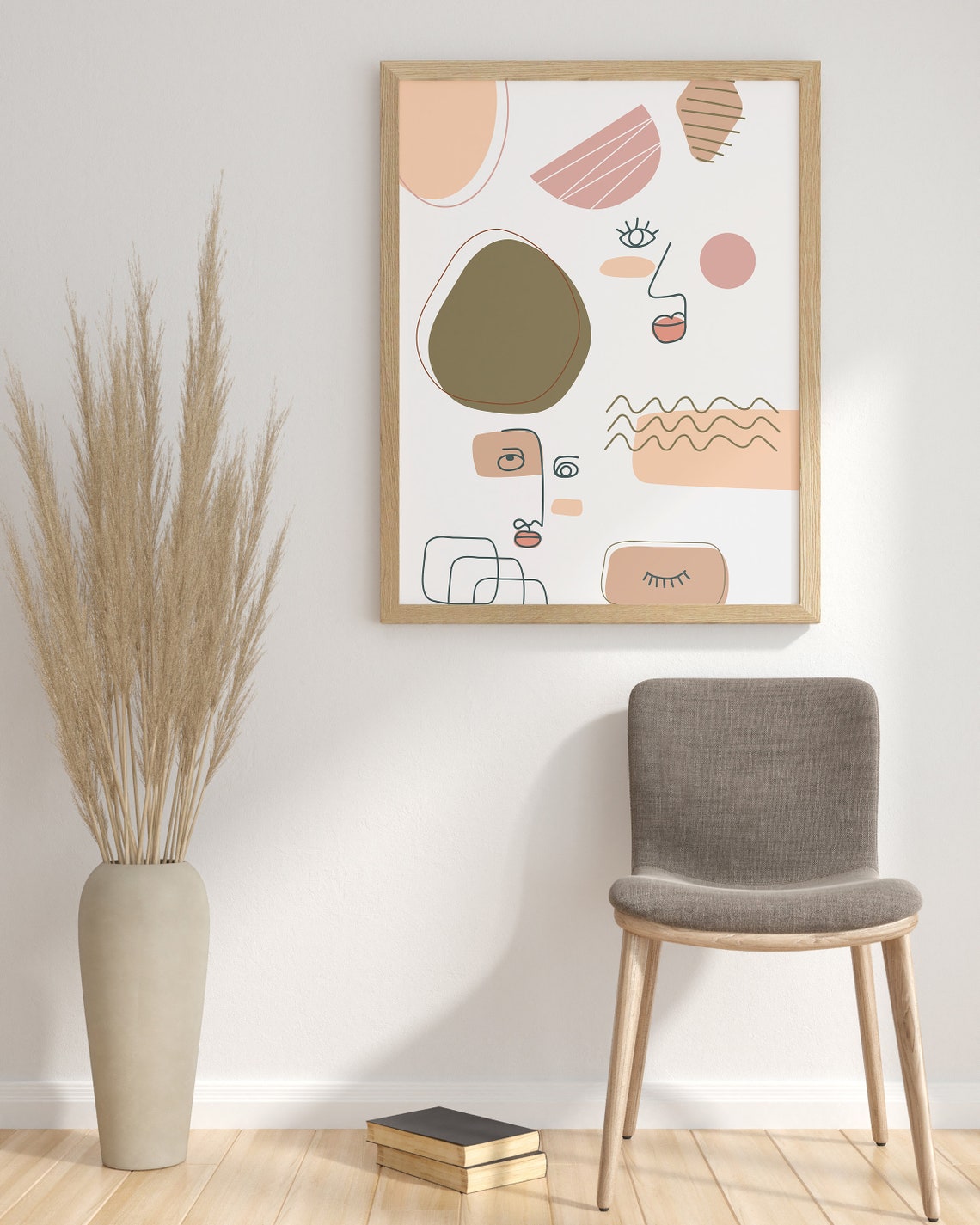 Abstract Line Art Faces Boho Pastel Mid Century Modern Decor Poster - Image 3