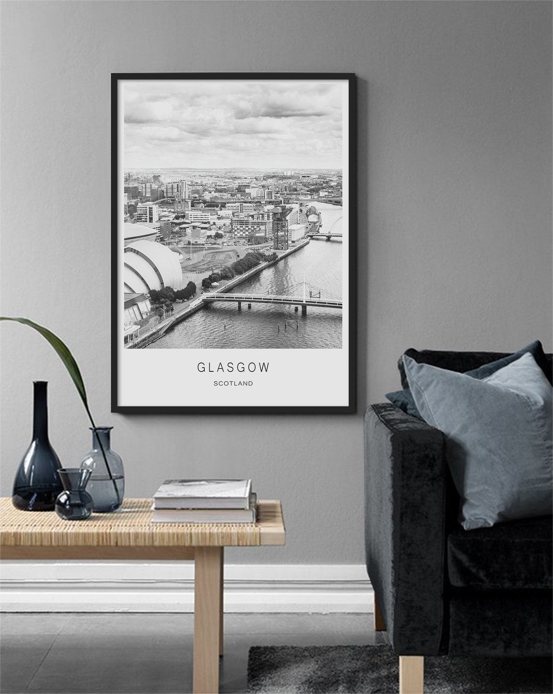 Glasgow Scotland Black And White River Clyde City Skyline Poster - Image 3