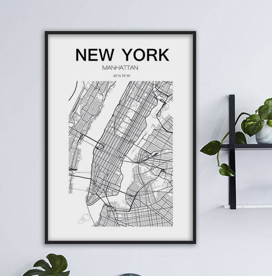 New York City Manhattan Street Map Coordinates Black White Poster - Image 3