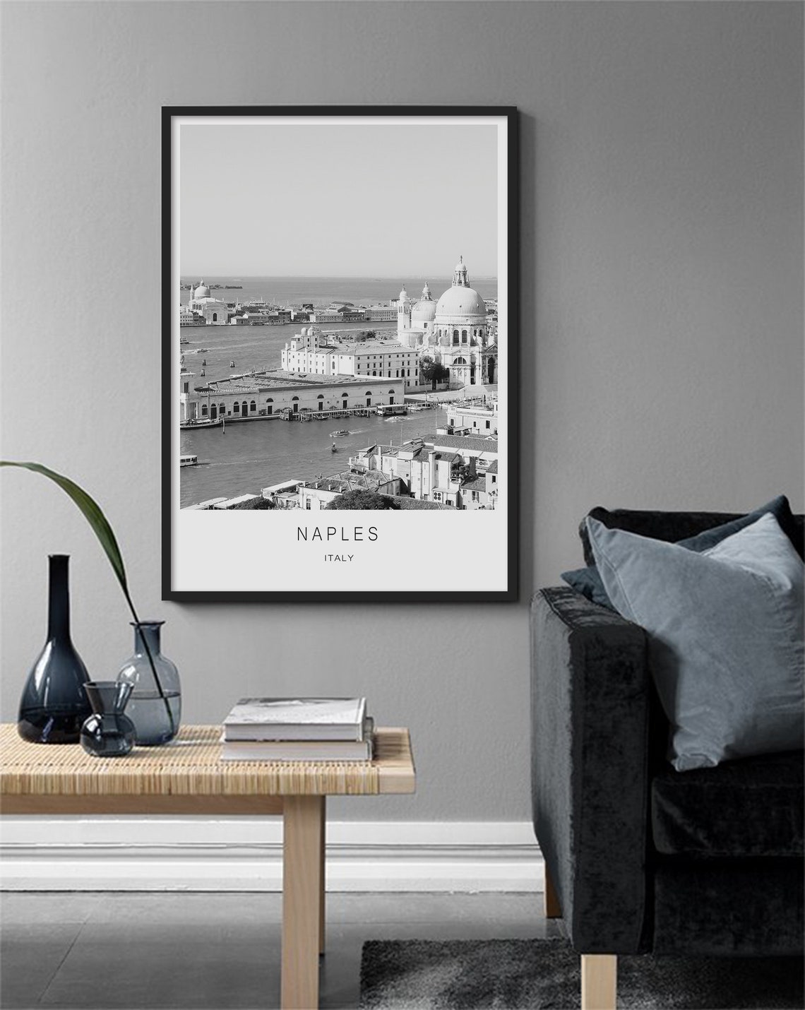 Naples Italy Black And White Waterfront Cityscape Photo Poster - Image 3