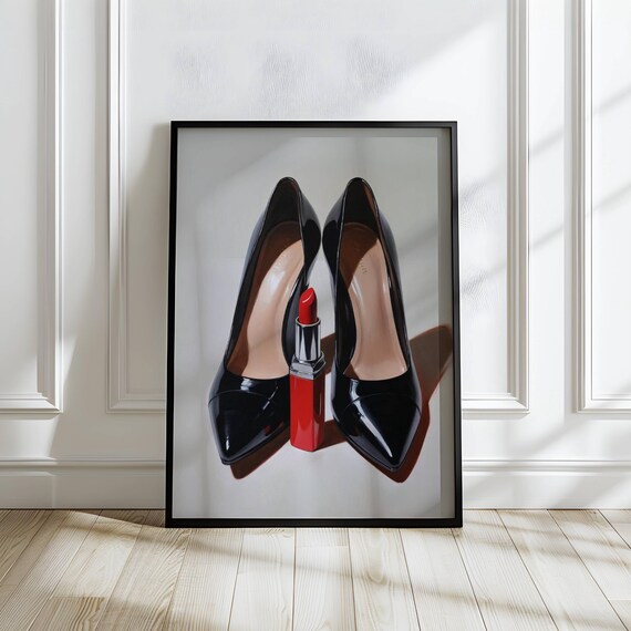 Black Stiletto Heels Red Lipstick Glam Fashion Beauty Wall Art