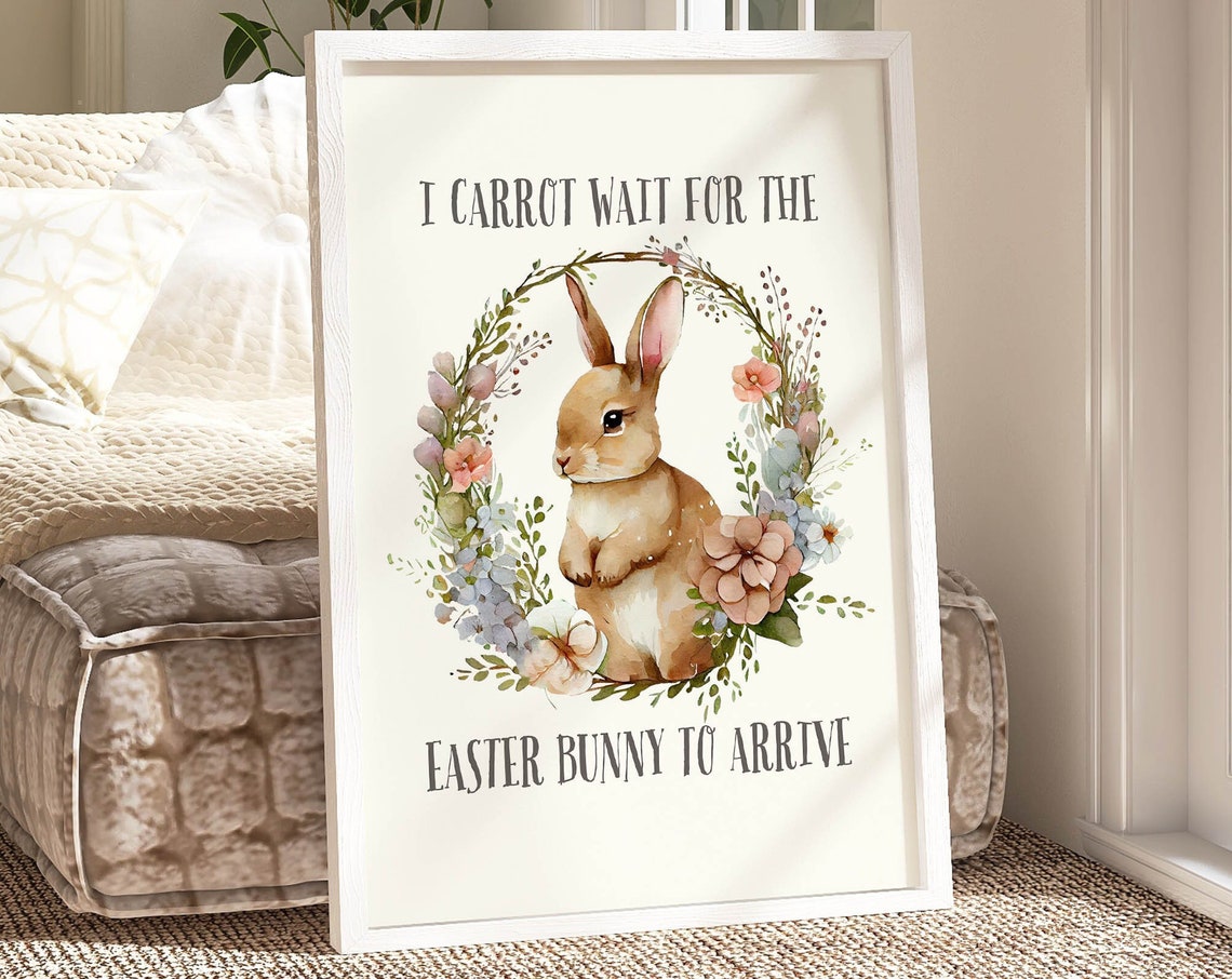 I Carrot Wait For The Easter Bunny Floral Spring Wreath Pun Poster