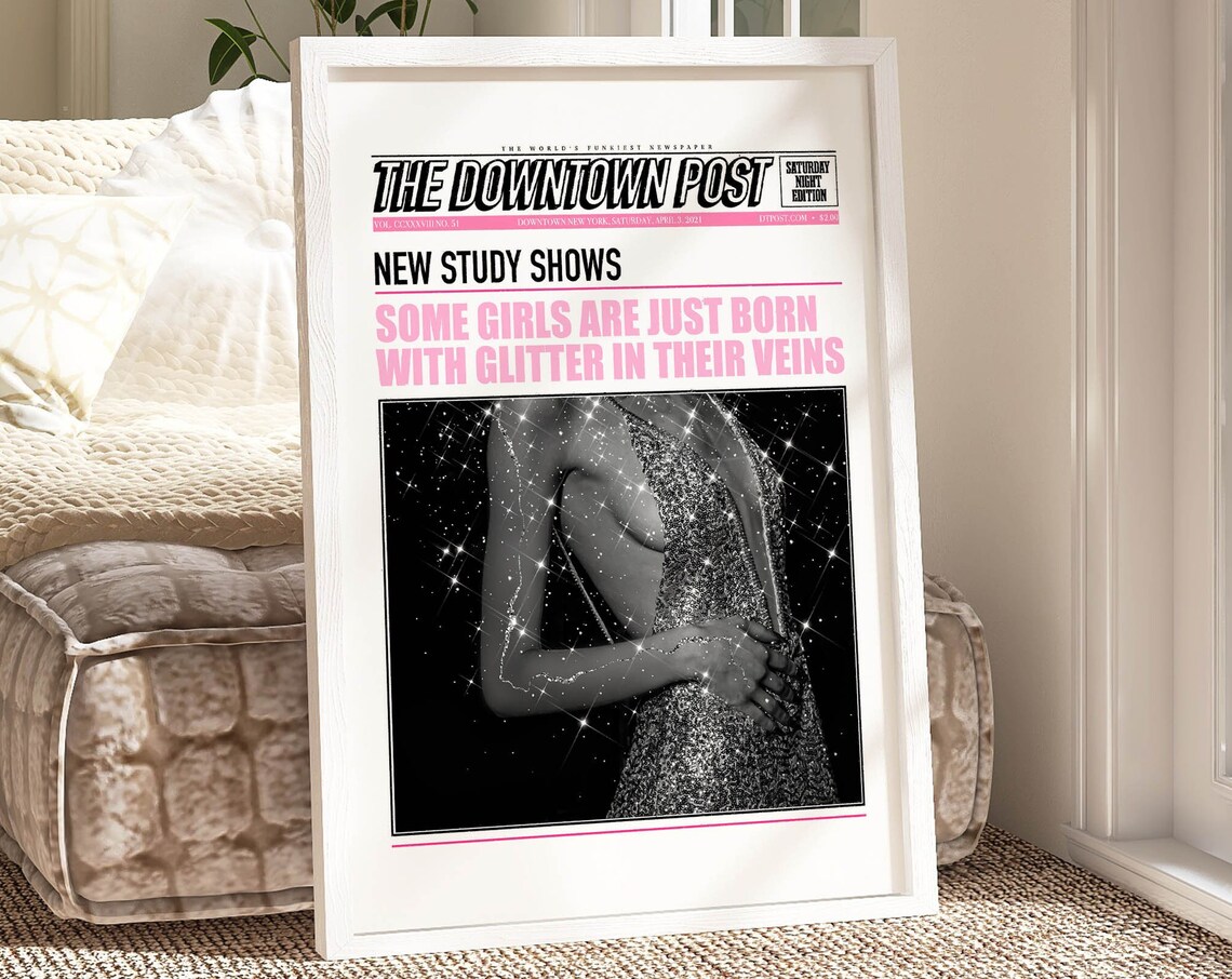 Born With Glitter In Their Veins Funny Newspaper Quote Art Print
