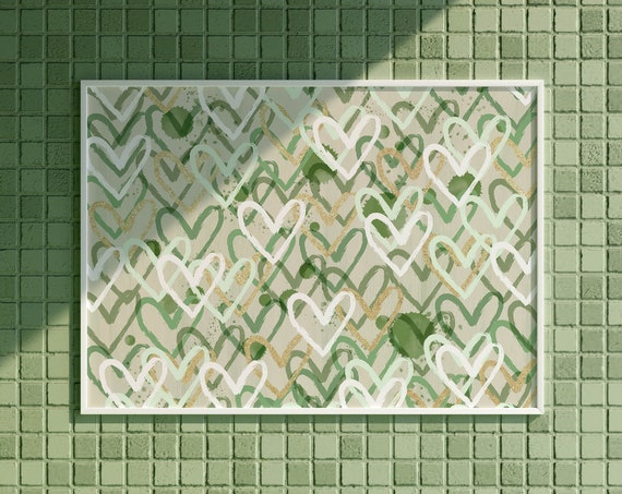 Heart Painting Sage Green Wall Art Preppy Room Decor For Girls Preppy Wall Art Green Bedroom Decor Trendy Art Sage Green Nursery Decor