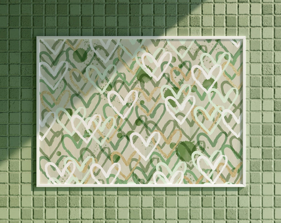 Heart Painting Sage Green Wall Art Preppy Room Decor For Girls Preppy Wall Art Green Bedroom Decor Trendy Art Sage Green Nursery Decor