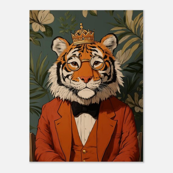 Royal Tiger, Quirky Animal Portrait Art Print