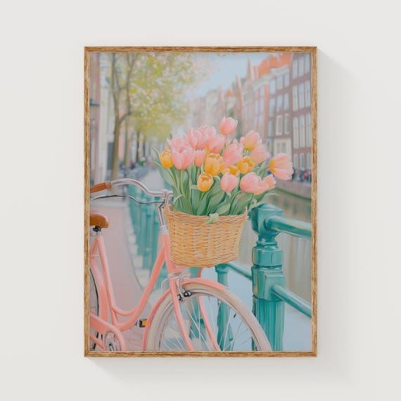 Pastel Bicycle Art Print, Amsterdam Tulips