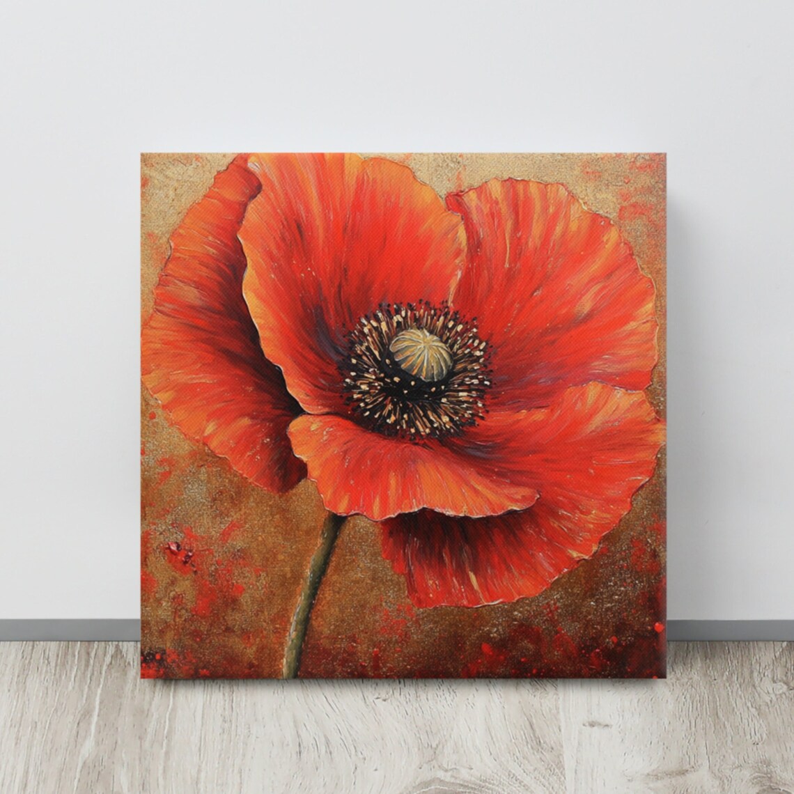 Dramatic Red Poppy Bold Floral Oil Painting Warm Bronze Poster