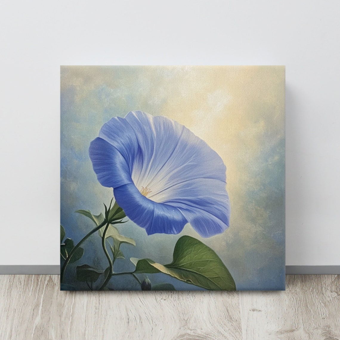 Blue Morning Glory Bloom Glowing Sky Botanical Floral Poster