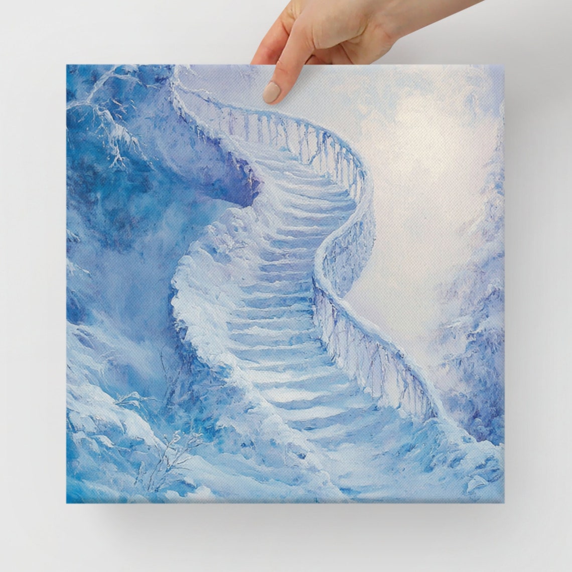 Snowy Magical Staircase Curved Icy Steps Winter Dream Wall Art Print