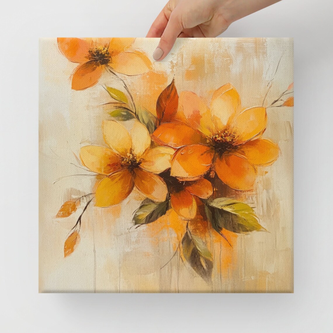 Orange Autumn Flowers Golden Blooms Cozy Painting Print Poster