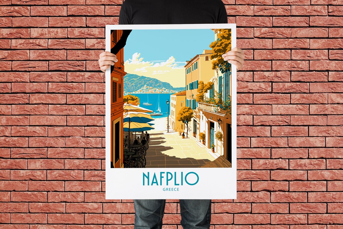 Vintage Nafplio Greece Travel Poster Seaside Old Town Street Art - Image 2