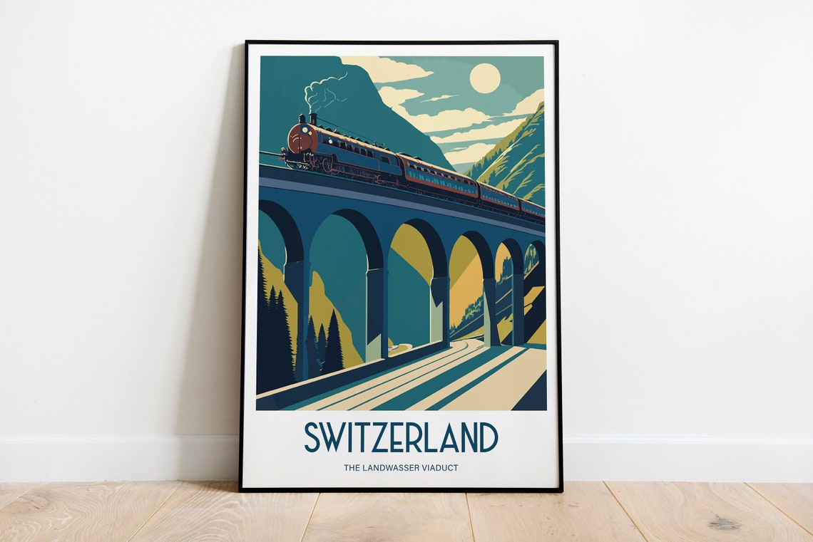 Switzerland Landwasser Viaduct Train Vintage Alpine Travel Poster