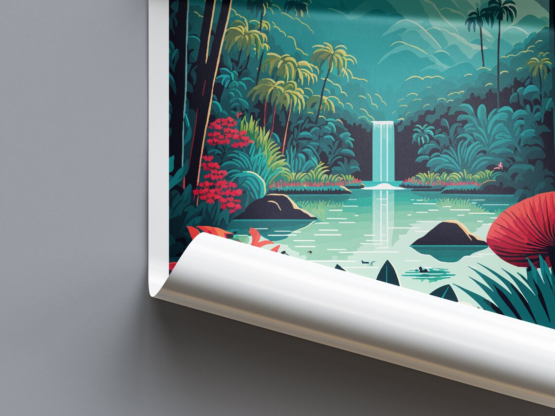 Costa Rica Waterfall and Arenal Volcano Travel Poster - Image 2