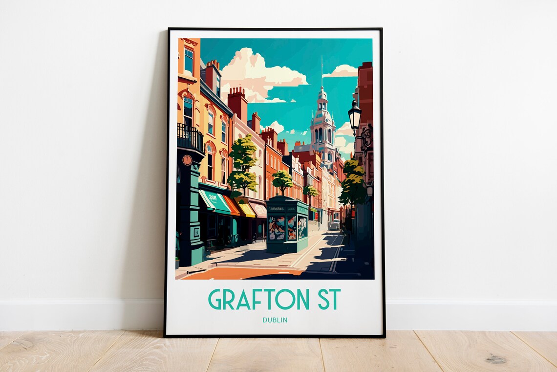 Grafton Street Dublin Georgian Shopping Street Vintage Travel Poster