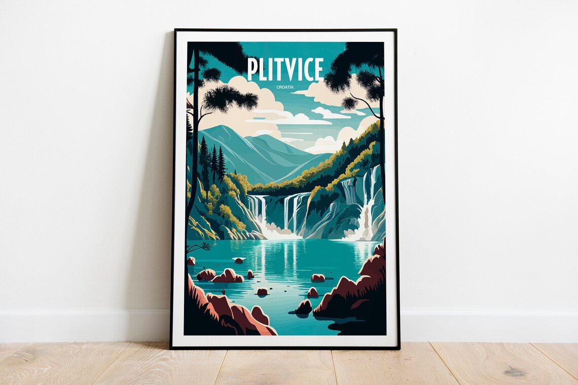 Plitvice Croatia Waterfalls Turquoise Lake National Park Travel Poster