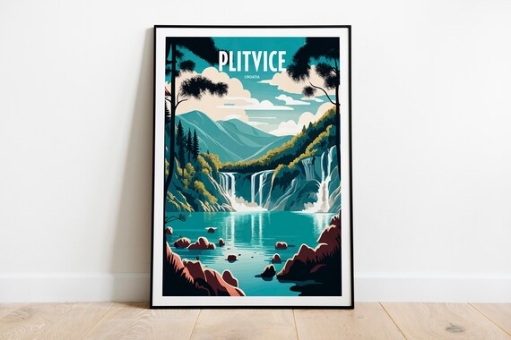 Plitvice Croatia Waterfalls Turquoise Lake National Park Travel Poster