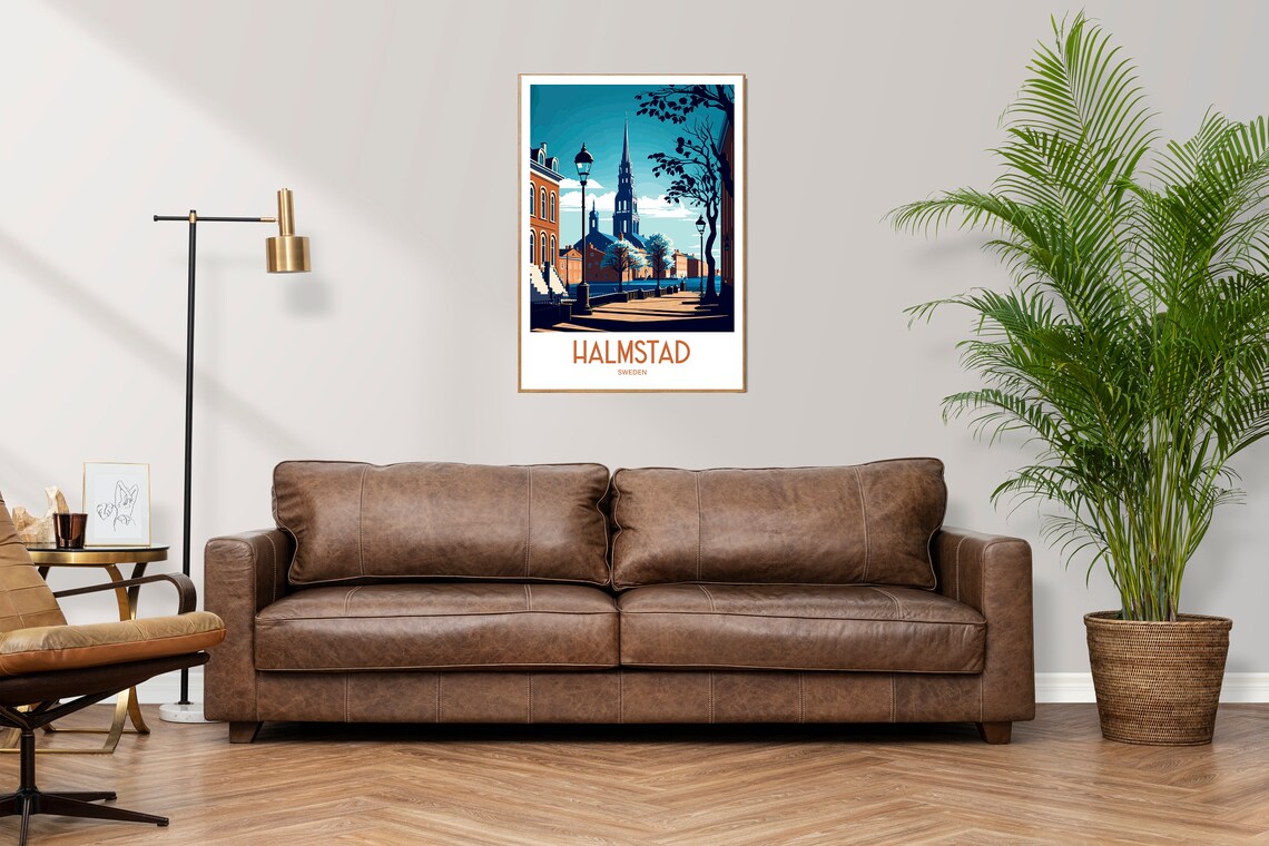 Halmstad Sweden Vintage Travel Poster with Old Church Street View - Image 3