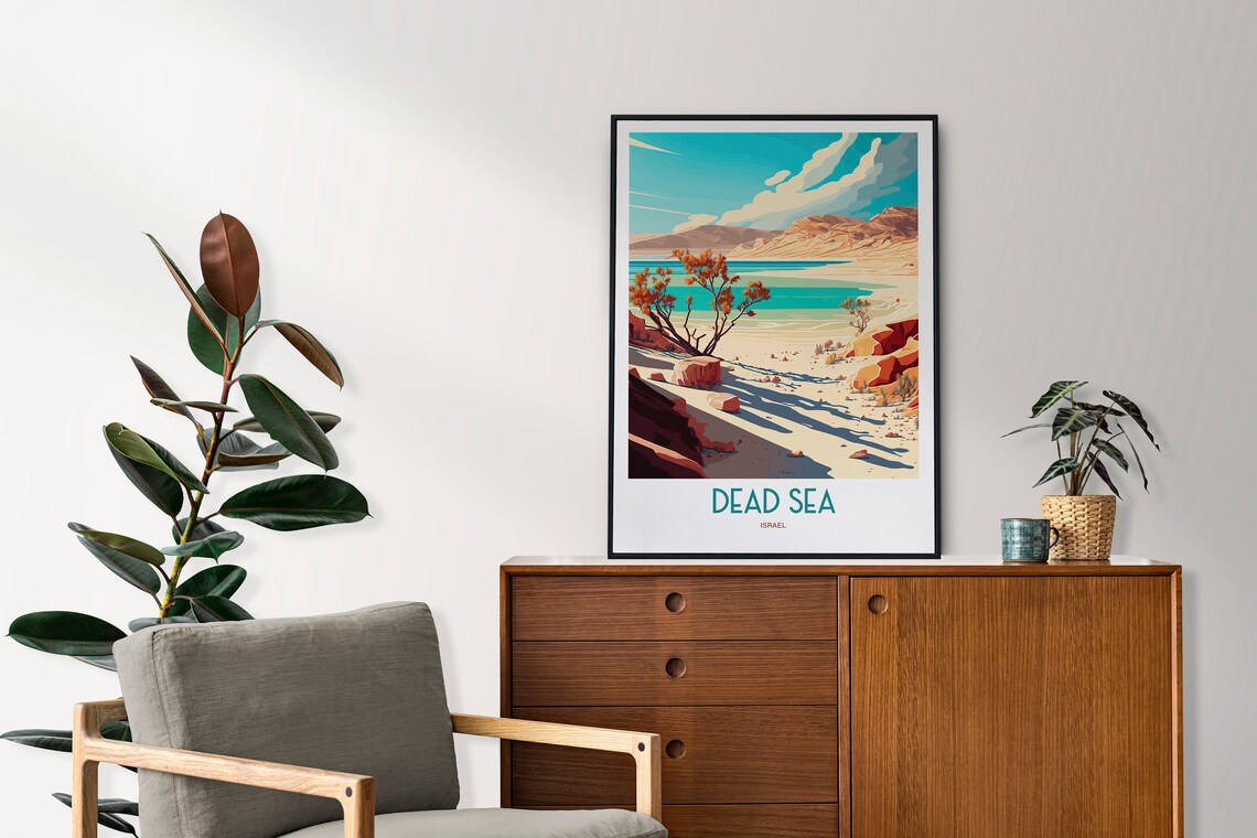 Dead Sea Israel Desert Shore Travel Poster Turquoise Beach Vintage Art - Image 2