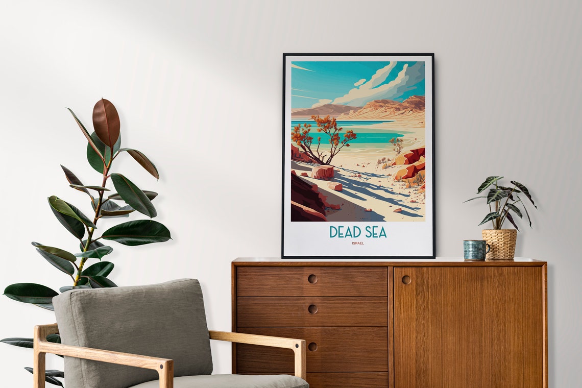 Dead Sea Israel Travel Print Dead Sea Travel Art Israel Beach Travel Print Dead Sea Illustrated Travel Poster The Dead Sea Art - Image 2