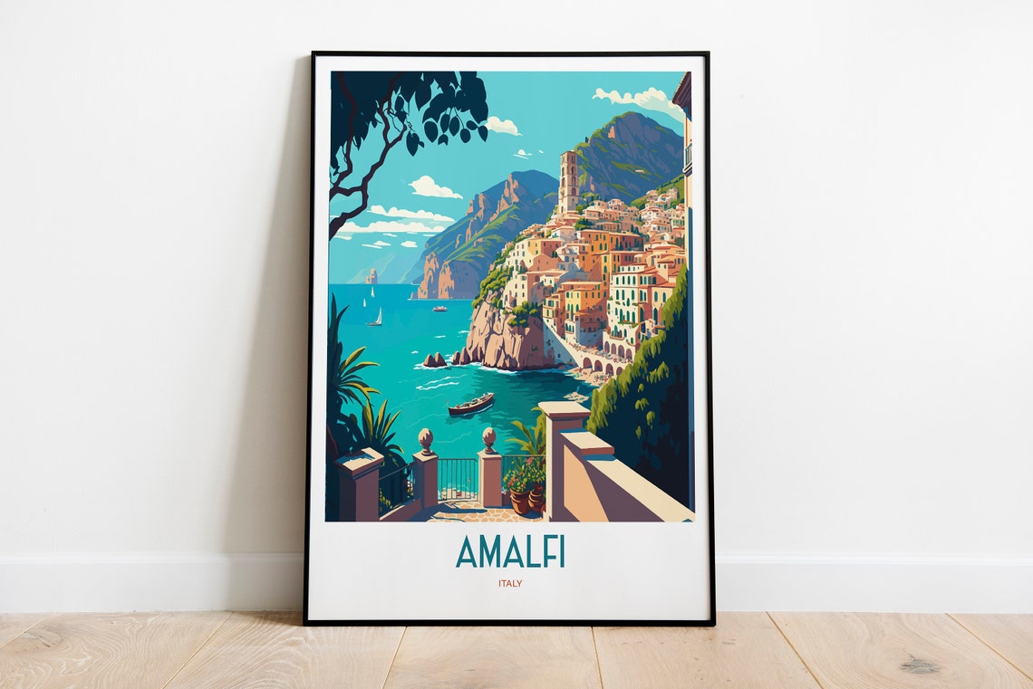 Amalfi Coast Travel Print Italy Coast Travel Poster Amalfi Italy Travel Print Italian Seaside Retro Print Coast Travel Poster