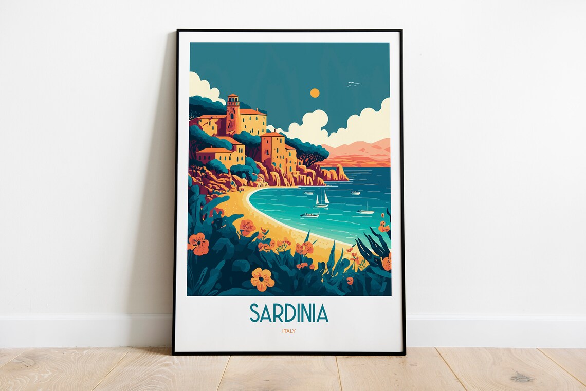 Sardinia Italy Travel Poster, Italian Island Print