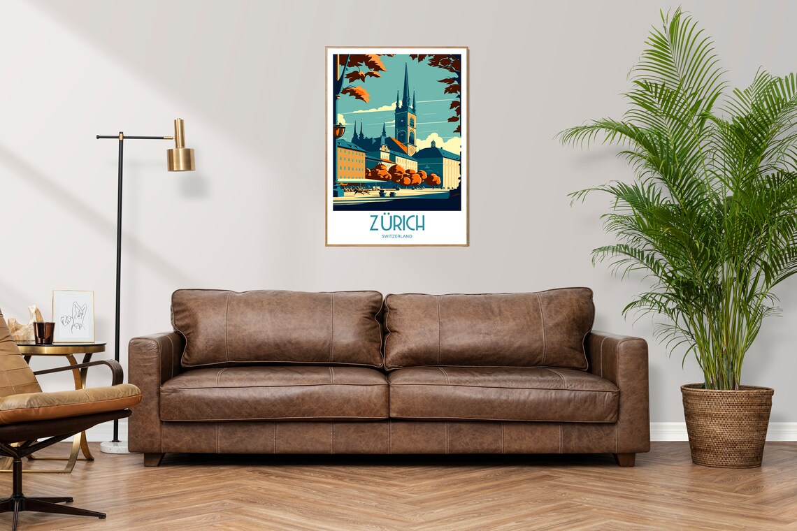Zurich Switzerland Cathedral Spire Vintage City Travel Poster - Image 2
