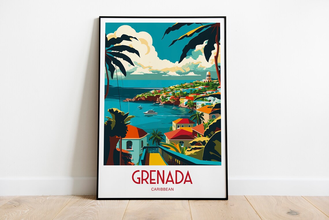 Grenada Travel Print, Caribbean Landscape Art
