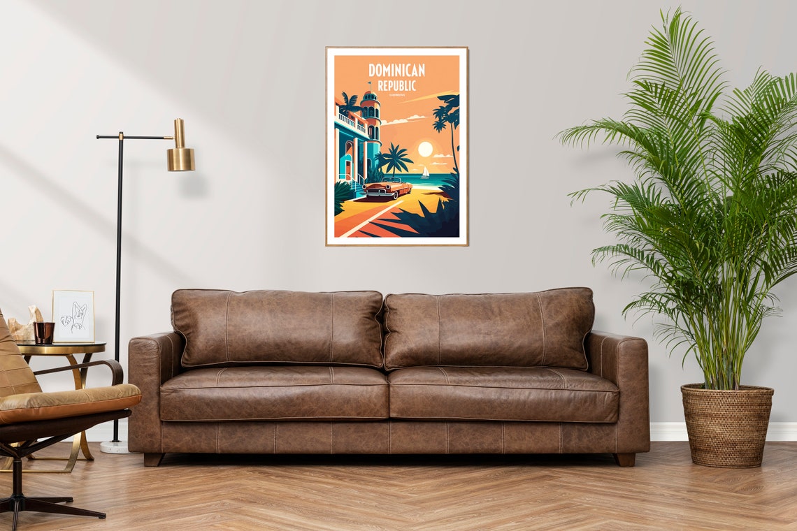 Dominican Republic Caribbean Sunset Vintage Car Travel Poster - Image 3