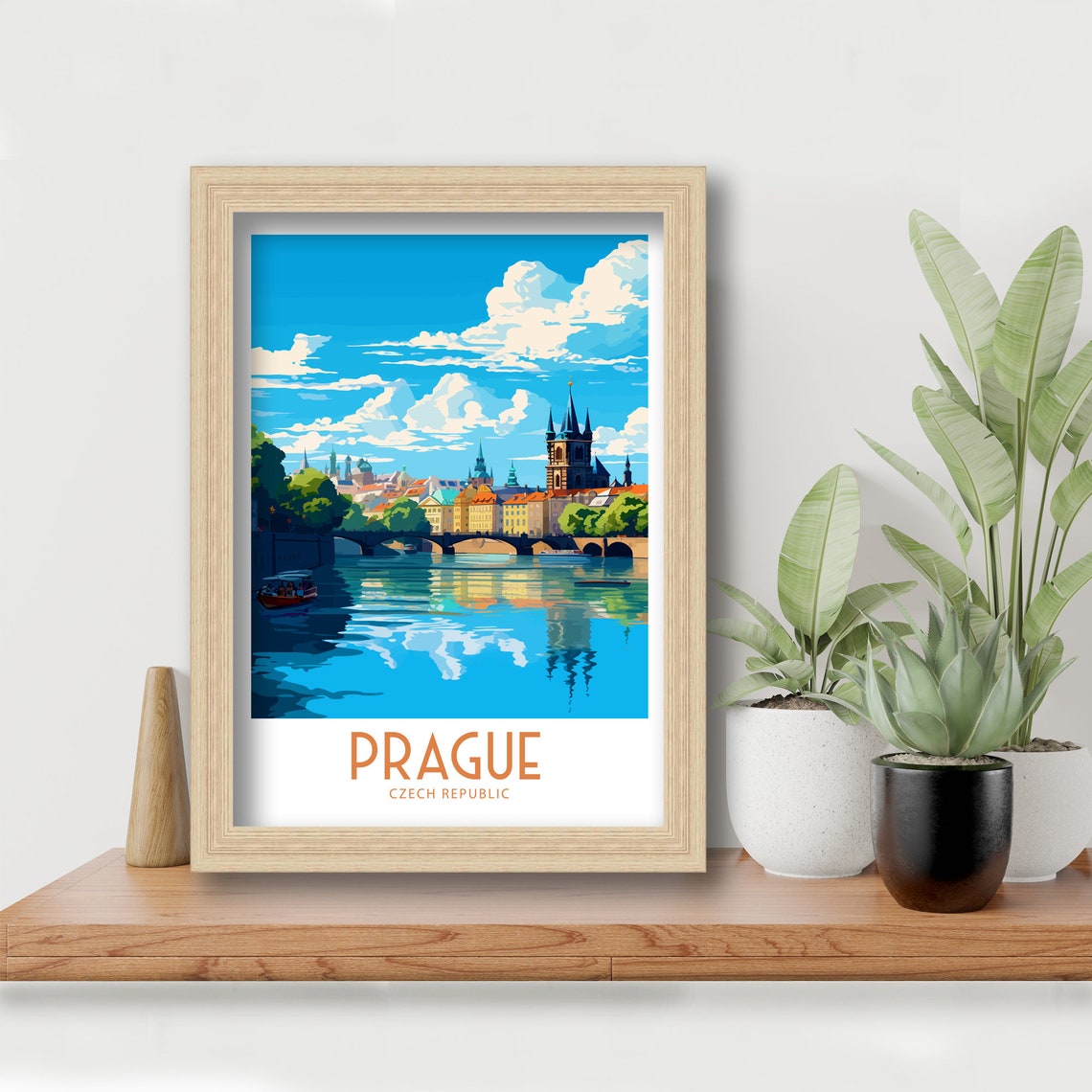 Prague Czech Republic Charles Bridge Travel Poster River Vintage Art - Image 2