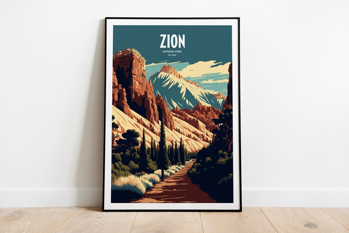 Zion National Park Red Rock Canyon Desert Vintage Travel Poster