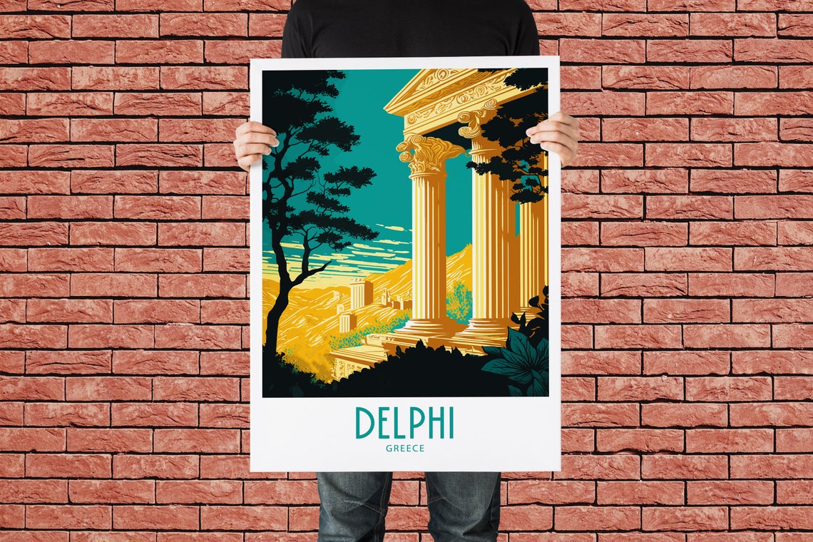 Delphi Greece Golden Temple Columns Sunset Vintage Travel Poster - Image 2
