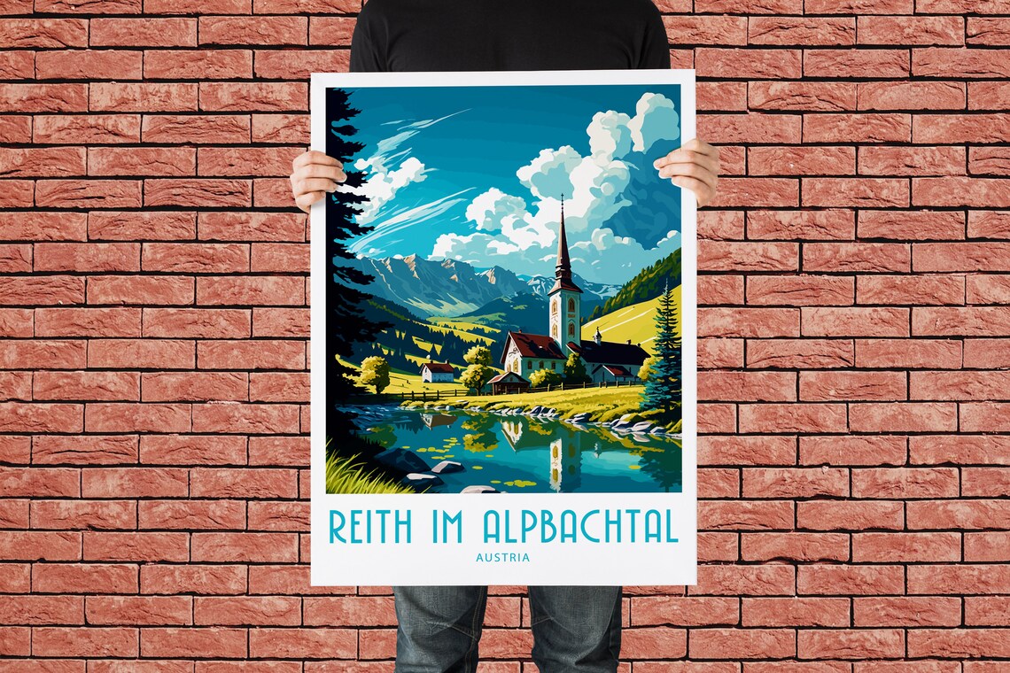 Reith im Alpbachtal Austria Lakeside Church Valley Travel Poster - Image 2