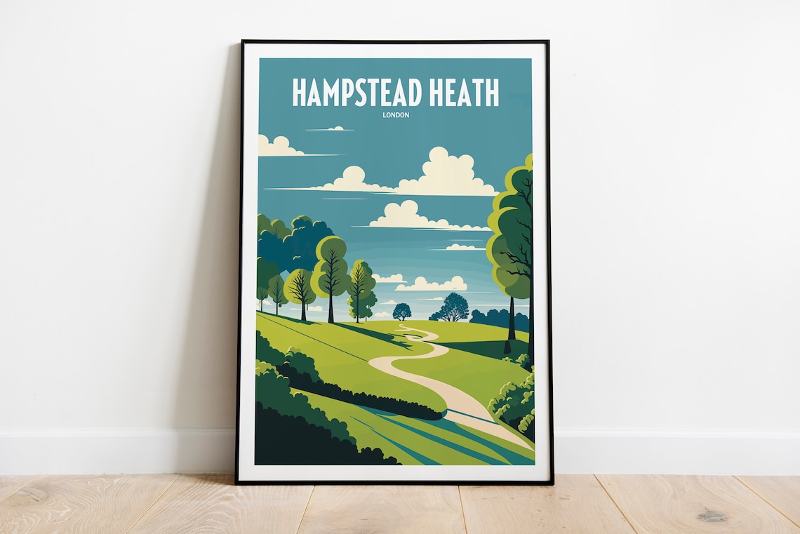 Hampstead Heath London Green Rolling Park Vintage Travel Poster
