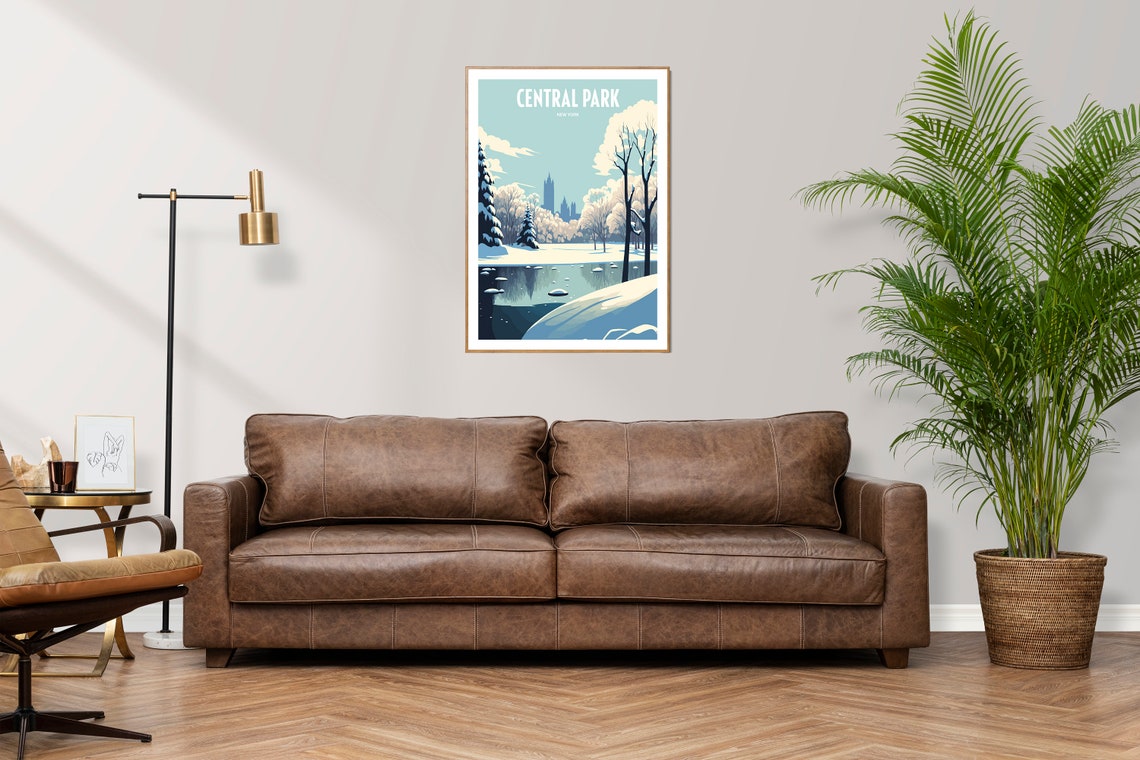 Central Park New York Winter Travel Poster Snowy Pond Vintage Art - Image 3