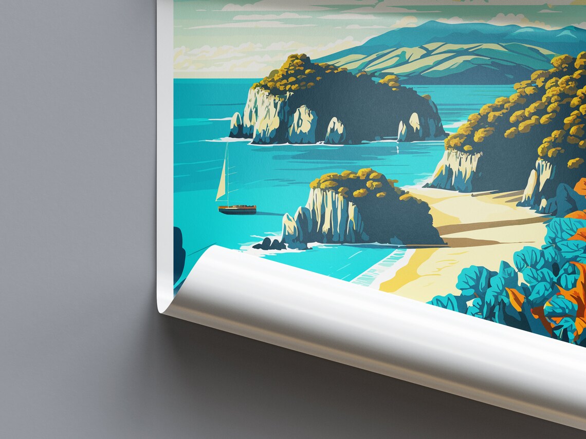 Coromandel Peninsula New Zealand Travel Poster, Landscape