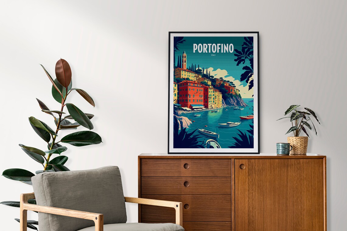 Portofino Italy Retro Travel Poster with Harbor Boats and Coast - Image 5