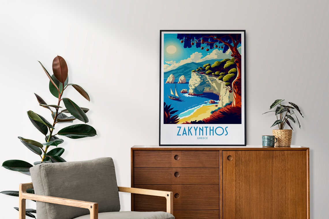 Zakynthos Greece Coastal Cliffs Sailboat Vintage Travel Poster - Image 3