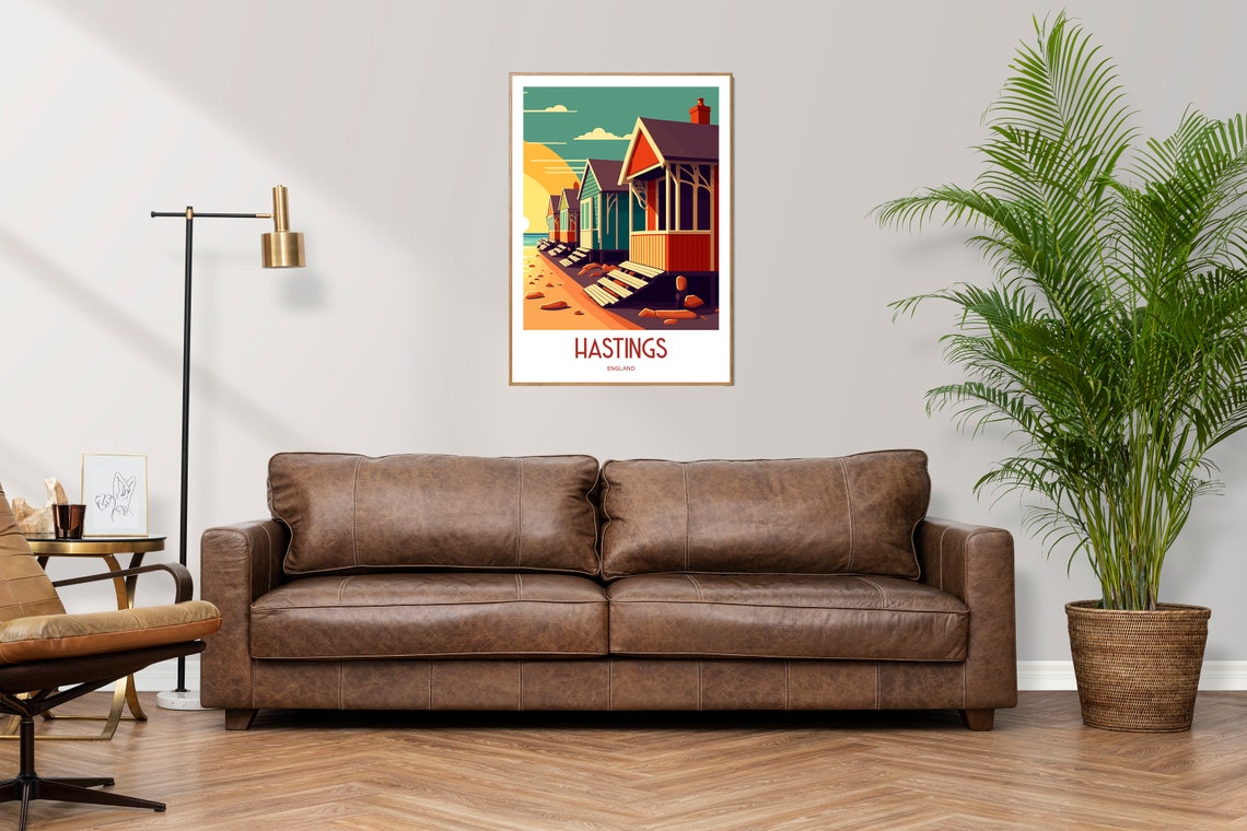 Hastings England Seaside Beach Huts Sunset Travel Poster Art - Image 3