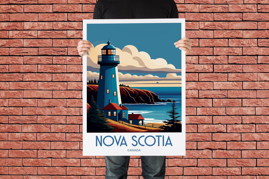 Nova Scotia Canada Blue Lighthouse Rocky Coast Travel Poster - Image 4