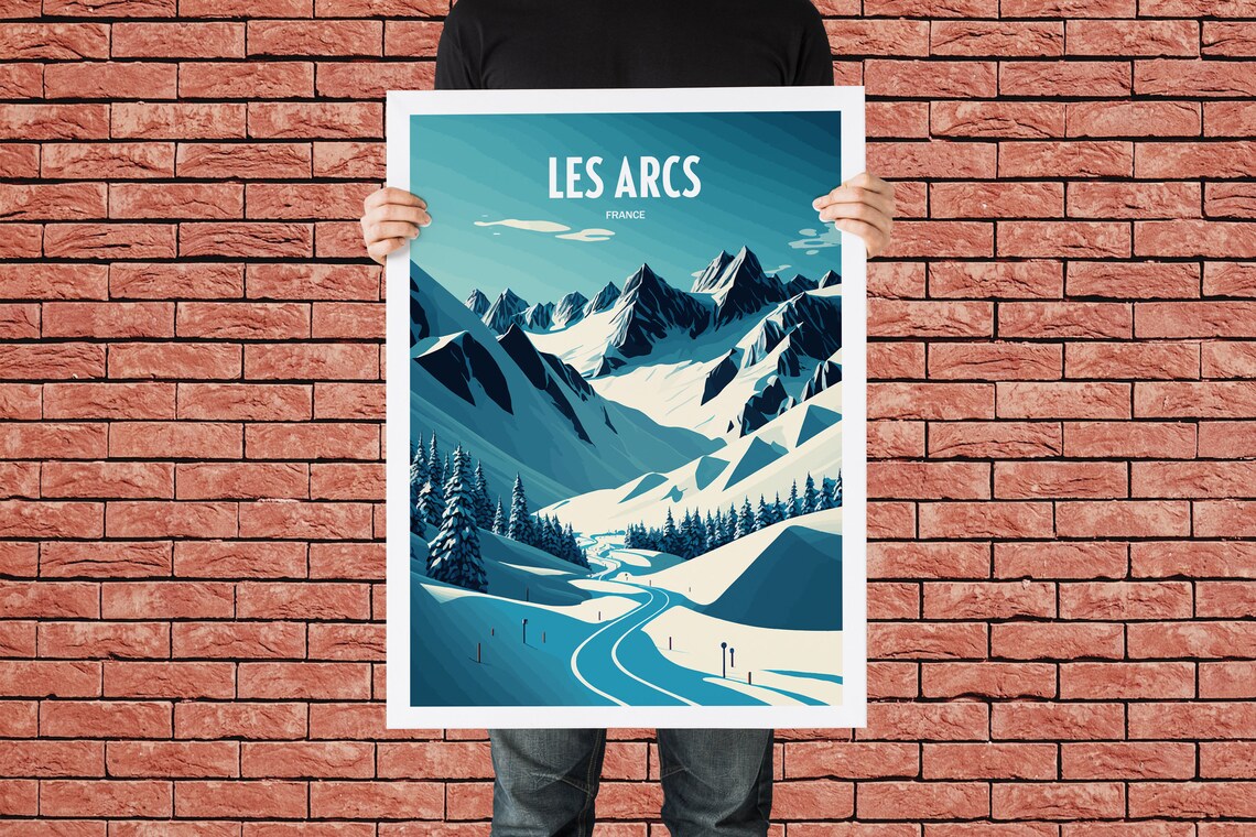 Les Arcs Travel Poster, Skiing Mountain Peak - Image 3