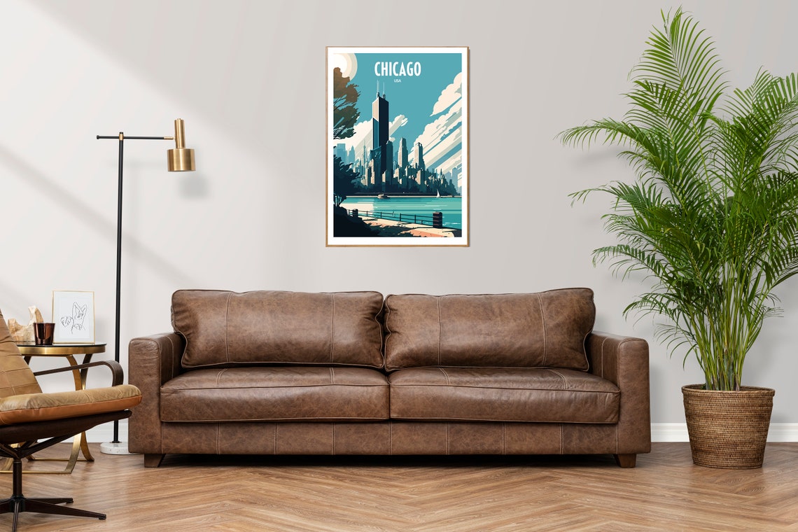 Chicago Skyline Stylized Blue Skyscraper Illustration Wall Art - Image 4