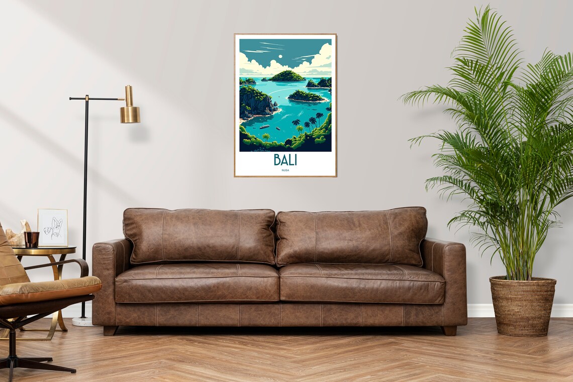 Bali Nusa Green Islands Tropical Palm Coast Vintage Travel Poster - Image 2