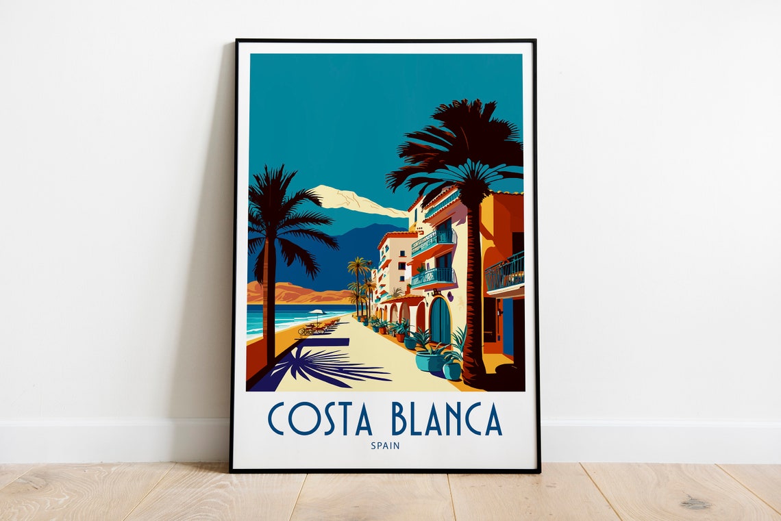 Costa Blanca Spain Palm Beach Promenade Retro Travel Poster Decor
